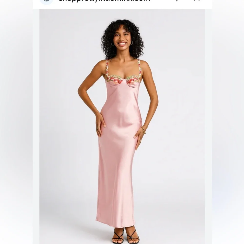 B Darlin Pink Floral Satin Gown